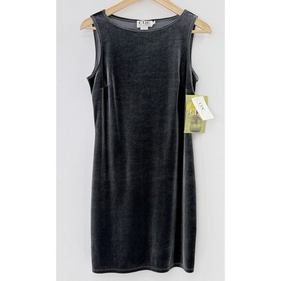 Vintage Deadstock 90s CDC Caren Desiree Gray Velvet Dress‎ Size 8 Evening Event - Picture 1 of 11